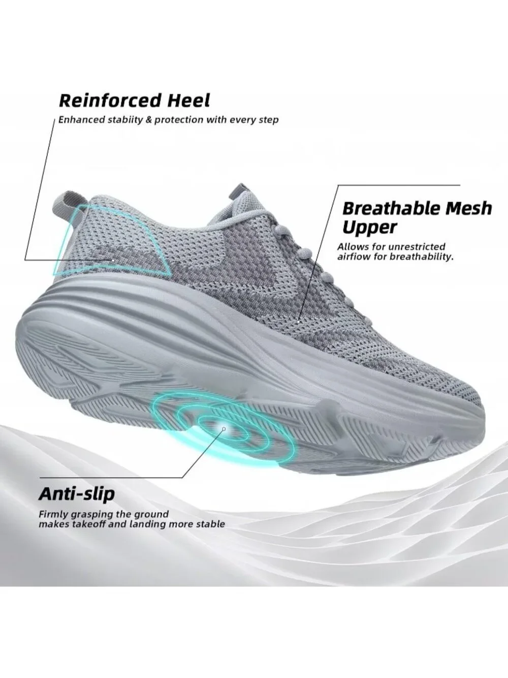 Men's Dark Grey Non Slip Walking Shoes Lightweight Breathable Running Shoes
